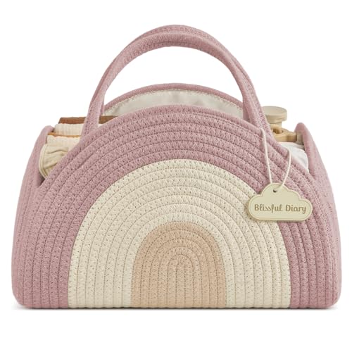 Blissful Diary Diaper Caddy Organizer, Woven Cotton Rope, Blush Rainbow - color: Blush Rainbow