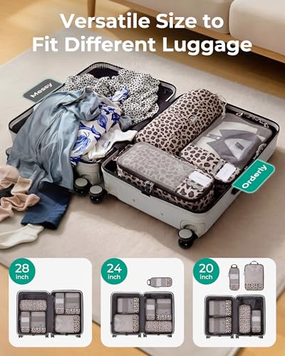 BAGSMART Compression Packing Cubes for Travel Essentials - color: Twilight Leopard, size: Set of 6