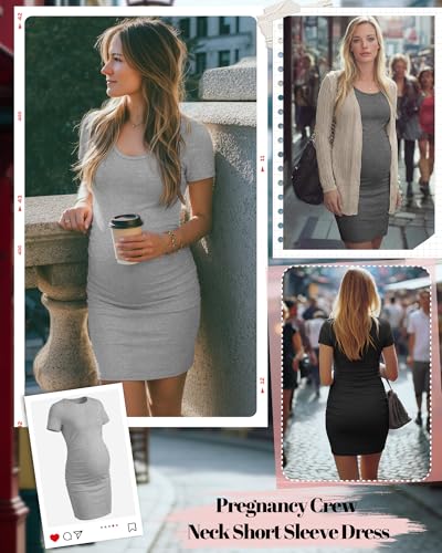 Riyiper 3 Pack Womens Maternity Short Sleeve Dresses - color: Black, Light Gray, Dark Gray, size: Medium