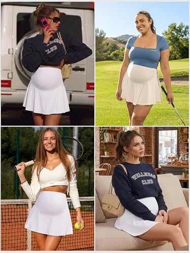 Ecavus Maternity Tennis Skirt, High Waisted Athletic Skirt with Pockets - color: White, size: Large