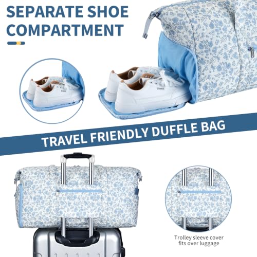 Personalized Quilted Duffle Bag for Travel Gym Weekender Hospital Carry On - color: Blue Flower, size: L