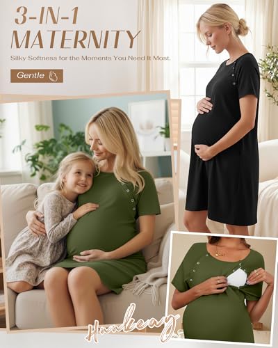 Huukeay 2 Pack Labor and Delivery Hospital Gown - color: Black, Army Green, size: Medium
