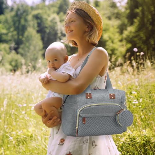 Tenot Diaper Bag Tote, Baby Bags with Pacifier Case Grey - color: Grey, size: Medium