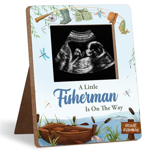 Fishing Baby Shower Decorations Frame, A Little Fisherman Is On The Way Baby Shower, New Mom Expecting Parents-to-Be Keepsake Gifts, Pregnancy Milestone Keepsake, Gender Reveal Gifts - color: blue3