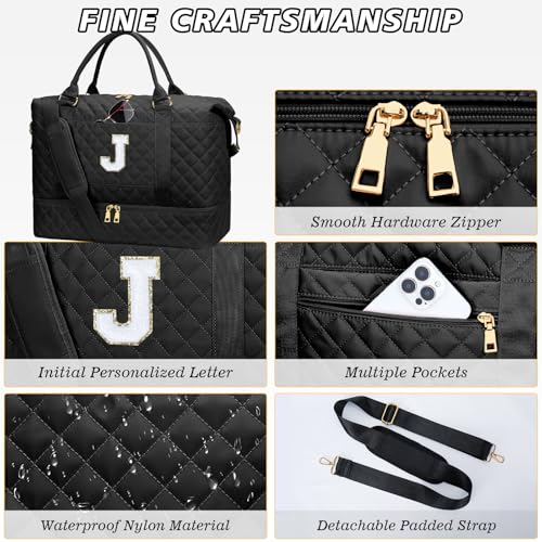 Personalized Duffle Bag for girls 8-10 10-12(Black,J) - color: Black, style: J