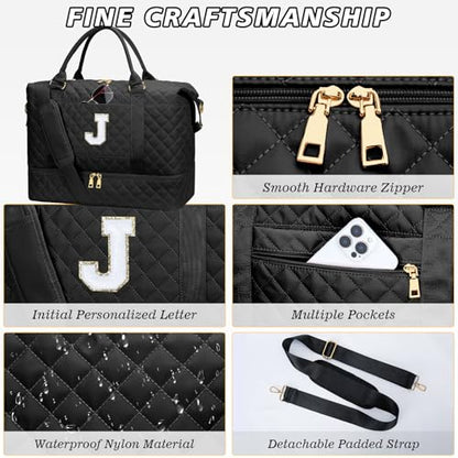 Personalized Duffle Bag for girls 8-10 10-12(Black,J) - color: Black, style: J