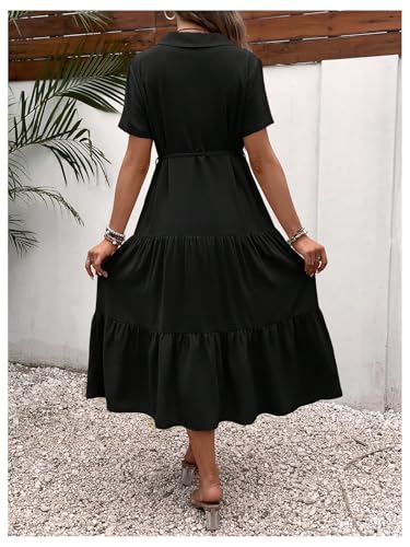 OYOANGLE Women's Maternity Button Belted Dress - color: Black, size: Medium