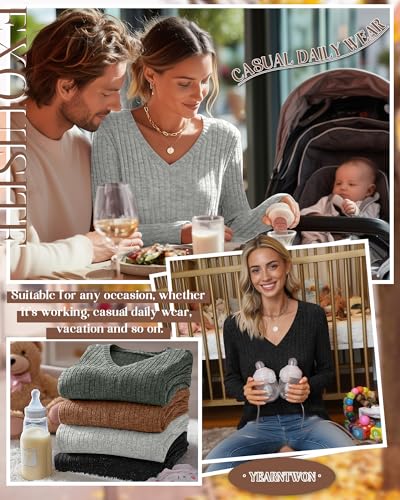 4 Pack Women's Maternity Nursing Tops - color: Black, Light Gray, Coffee, Army Green, size: X-Large