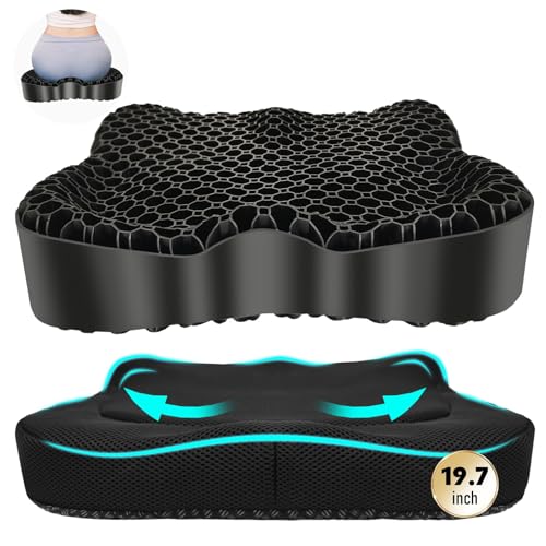 NEW-Vi Gel Seat Cushion, Thickened Big Breathable Honeycomb Design Absorbs Pressure Points Gel Cushion with Anti-Slip Cover Seat Cushion for Office Chair Home Car Seat Cushion - color: Black, size: X X-Large(19.7"*16.1"*3.5")