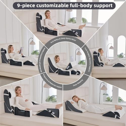 Wedge Pillow Set for After Surgery,White/Dark Grey,9PCS-23.2" - color: White/Dark Grey, size: 9PCS-23.2''