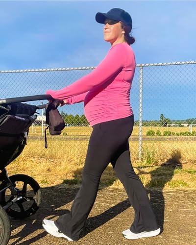 G4Free BareFeel Pregnancy Workout Tops Maternity Long Sleeve Shirts Ruches - color: Hot Pink, size: X-Small