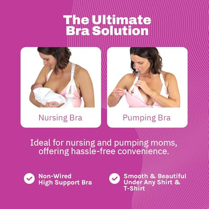 Nurturally Nursing and Pumping Bra, Adjustable Breast Pump Bra, Non-Wired Pumping Bra Hands Free, Breast Pump NOT Included - color: Pink, size: Medium