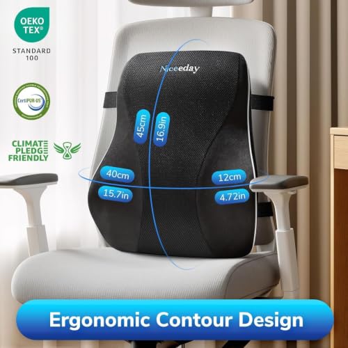 Niceeday Lumbar Support Pillow for Office Chair Car Back Support Pillow, Memory Foam Gaming Chair Desk Chair Back Cushion for Lower Back Pain Relief, Ergonomic Back Rest,Office Home Essentials - size: Full Back 3D-16'*18'*5'