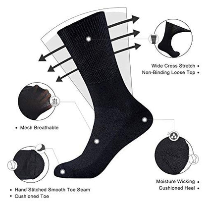 Busy Socks 4 Pack Crew Thin Non Binding Top Diabetic Socks for Men Women - color: 4 Pairs Black, size: Medium