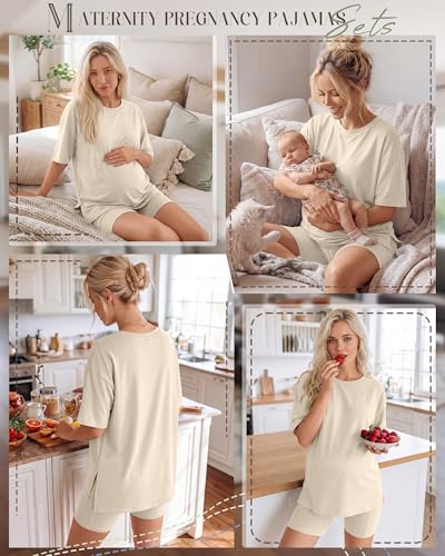 Huukeay Women's Maternity Set 2 Piece Outfits - color: Apricot, size: Small