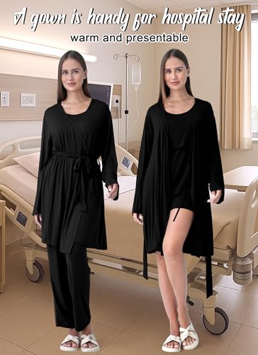 Rnxrbb 4PCS Year-Round Nursing Pajamas Robe Set Postpartum Breastfeeding Pj - color: Black, size: XX-Large