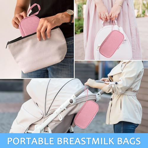 Breastmilk Cooler Bag with 2 Ice Packs, 8.3x4.3x2.6in - color: Pink