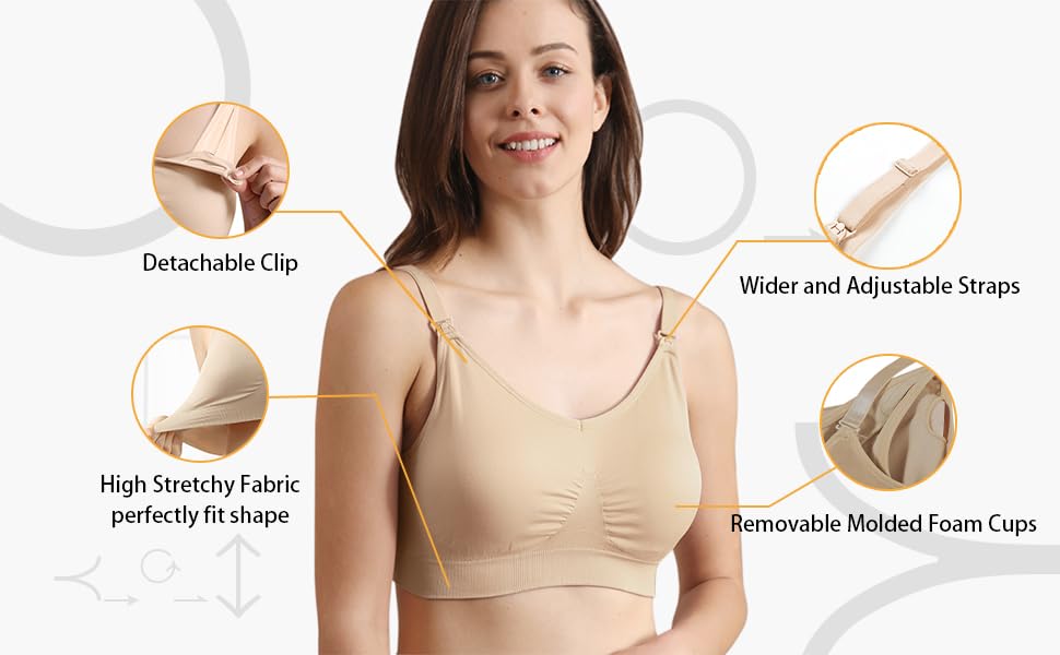 iloveSIA Nursing Bras MulitPack | Wireless & Seamless for Maternity, Breastfeeding & Sleep - color: Black+nude+pink, size: Large