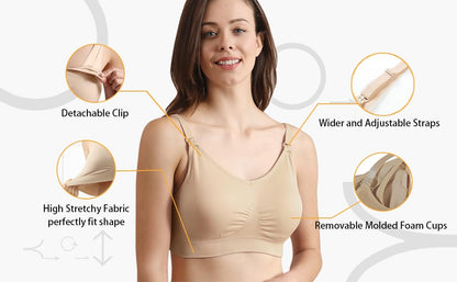 iloveSIA Nursing Bras MulitPack | Wireless & Seamless for Maternity, Breastfeeding & Sleep - color: Black+nude+pink, size: Large