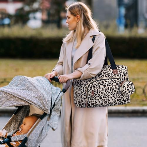 Tenot Diaper Bag Tote, Baby Bag with Pacifier Case Leopard Print - color: Leopard Print, size: Medium