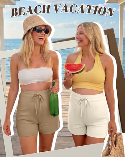 4 Pack Women's Maternity Casual Shorts - color: Cream, Khaki, Brown, Black, size: Medium