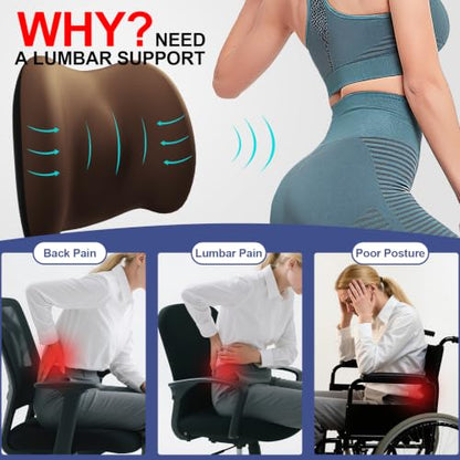 BYMECOST Cooling Lumbar Support Pillow for Car,Memory Foam Car Back Cushion - color: Brown Cooling Fabric