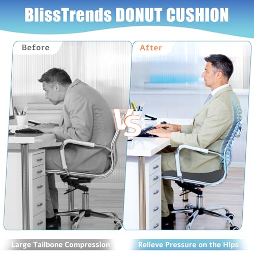 BlissTrends Donut Pillow Seat Cushion, Memory Foam Lifting Cushions - color: Grey, size: X-Large
