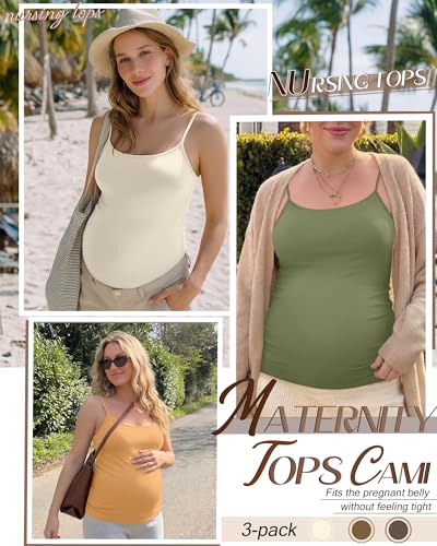 3 Pack Womens Maternity Nursing Camisoles - color: Yellow, Green, Cream, size: Small
