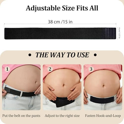 Women Adjustable Pregnancy Pants Maternity Belly Band for Pregnant - color: Black-2pc