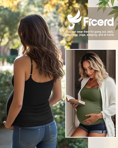 Ficerd 3 Pack Women's Maternity Tank Tops - color: Coffee, Army Green, Black, size: Small