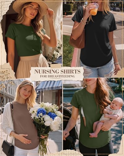 3 Pack Womens Nursing Tops - color: Army Green, Coffee, Black, size: XX-Large