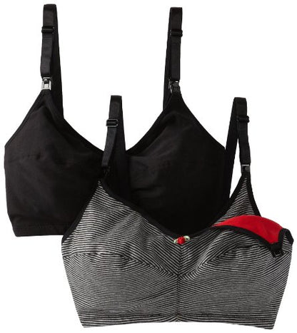 LEADING LADY, Uma, Wireless Nursing Bra for Women, Double-Layered Cups, One Hand Nursing Clasps, Adjustable Straps, 34B-44DDD - color: Black/Gray Stripe, size: 44DD