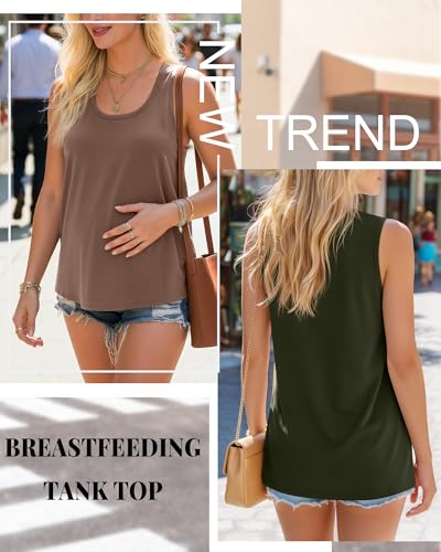Ficerd 3 Pack Women's Nursing Tank Tops - color: Black, Mocha, Army Green, size: Medium