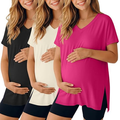 Ficerd 3 Pack Women's Maternity Shirts - color: Black, Cream, Hot Pink, size: Small
