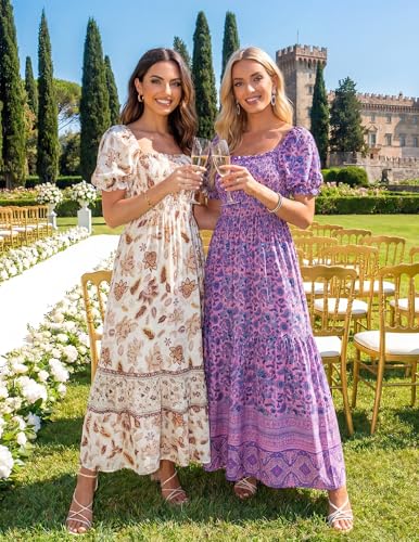 ZESICA Womens 2026 Summer Boho Floral Ruffle Maxi Dress - color: Purple, size: X-Large