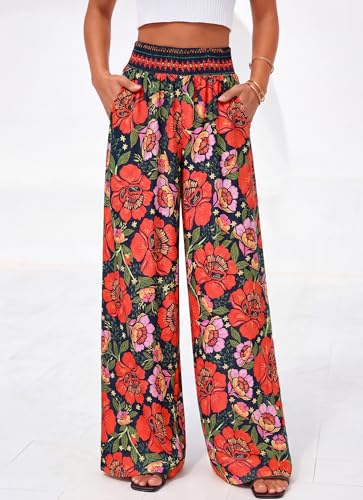 BTFBM Floral Summer Wide Leg Pants Woman 2026 - color: Navy Blue, size: X-Large