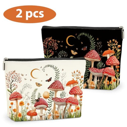 2 PCs Floral Mushroom Makeup Bag Mushroom Gifts Cosmetic Bag - color: Multicolor 0002