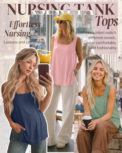 3 Pack Women's Nursing Tank Shirts - color: Haze Blue, Pink, Light Green, size: Medium
