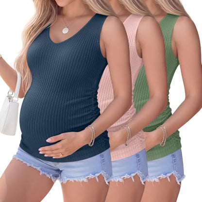 Ficerd 3 Pack Maternity Sleeveless Tank Tops - color: Haze Blue, Light Pink, Light Green, size: Small