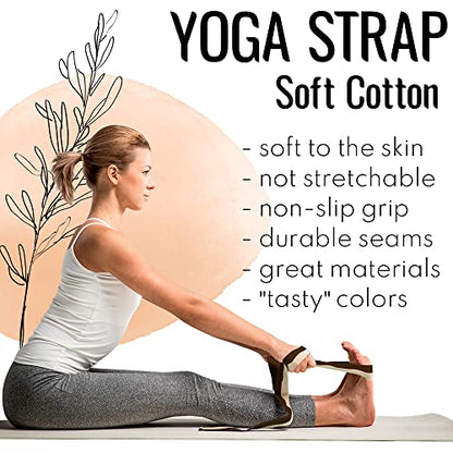 TECEUM 2 IN 1 Yoga & Mat Strap for Stretching – Cotton – 6/8/10 ft - color: Brown Beige, size: 6 ft