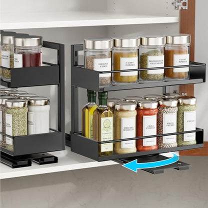 iSPECLE Pull Out Spice Rack - 2 Pack Swivel Spice Organizer for Cabinet - color: 2-Pack Black