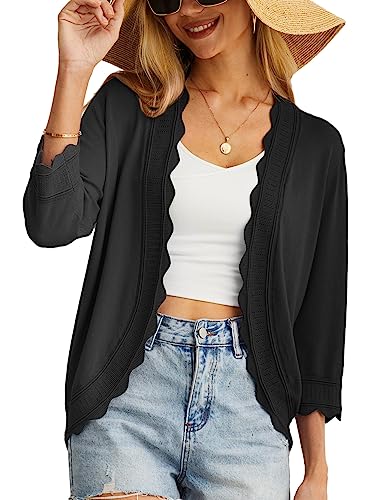 GRECERELLE Women's 3/4 Sleeve Summer Lightweight Knit Cardigan Sweater - color: 01-solid-black, size: 3X-Large
