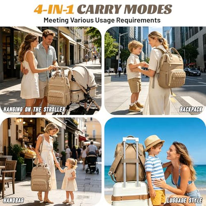 Diaper Bag Backpack with Changing Pad, Large Wide-Open Baby Diaper Bag - color: Khaki