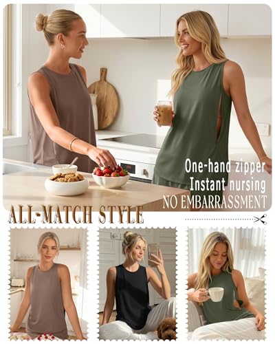 3 Pack Women's Nursing Tank Tops - color: Brown, Olive Green, Black, size: X-Large