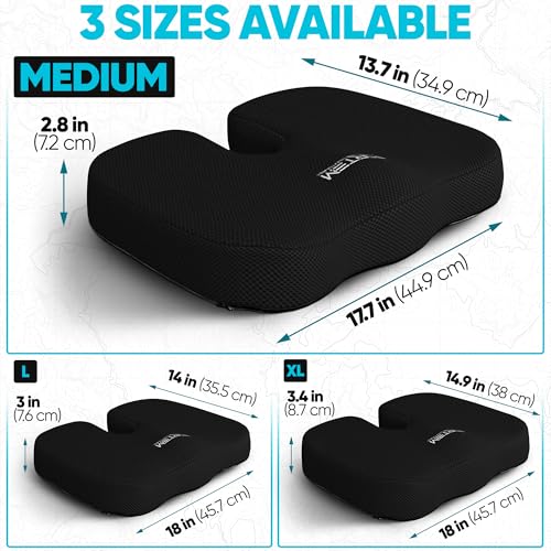 FORTEM Seat Cushion, Office Chair Cushion for Tailbone Sciatica Pain Relief - color: Black, size: Medium