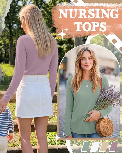 4 Pack Nursing Breastfeeding Tops with Hidden Zipper - color: Mint Green, Light Yellow, White, Light Purple, size: Medium