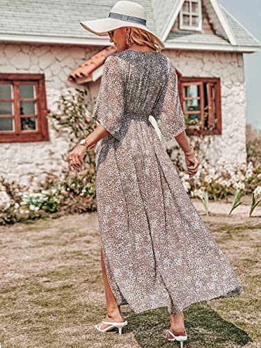 ANRABESS Womens Boho Floral Wedding Guest Maxi Dress - color: Conch, size: Small