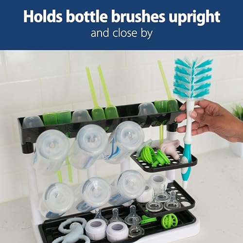 Dr. Brown's Drying Tower, Stand-Up Drying Rack, Countertop Baby Bottle Drying with Organized Storage for Baby Essentials, Space Saving Vertical Rack, Black/White - size: Countertop, style: Black/White Stand-Up Drying Rack