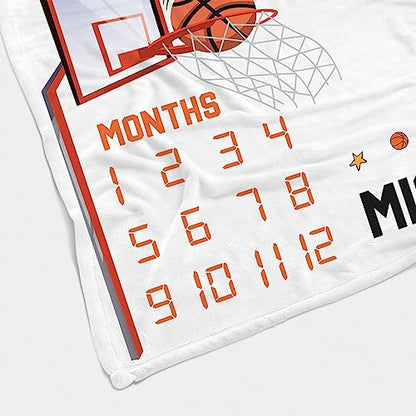 Personalized Baby Milestone Blanket with Basketball Design