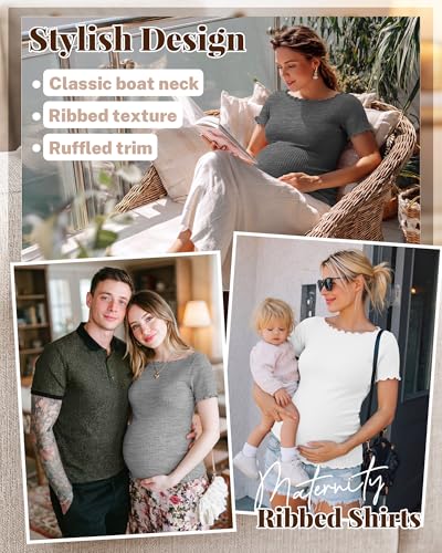 4 Pack Women's Maternity Ribbed Shirts - color: Black, Light Heather Gray, Dark Heather Gray, White, size: Medium